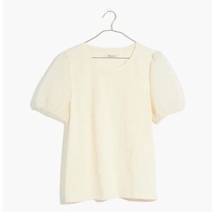 Madewell Striped Sheer Puff Sleeve Knit Shirt Top M Staple Elevated Basic Preppy